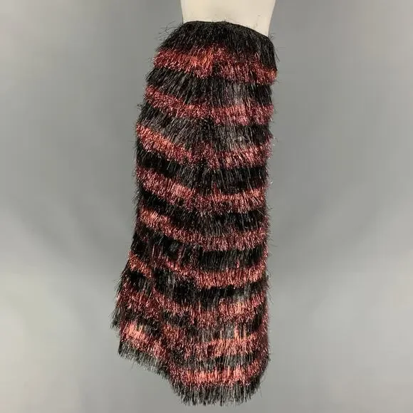 BURBERRY PRORSUM Fall 2012 Size 6 Cherry & Black Polyamide / Silk Stripe Skirt - Picture 3 of 7